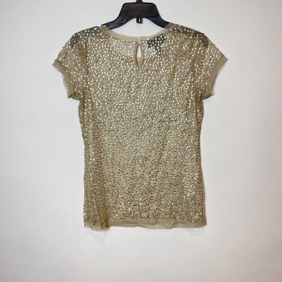 INC International Concepts Womens Sequins Mesh Blouse Gold M Short Sleeve - Picture 5 of 6